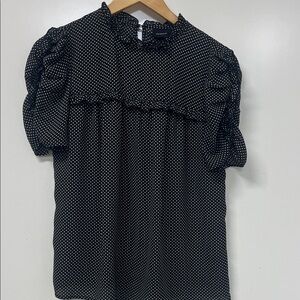 Who What Wear Women's Top/Blouse, Polka Dot, XS, S/S, Ruffle